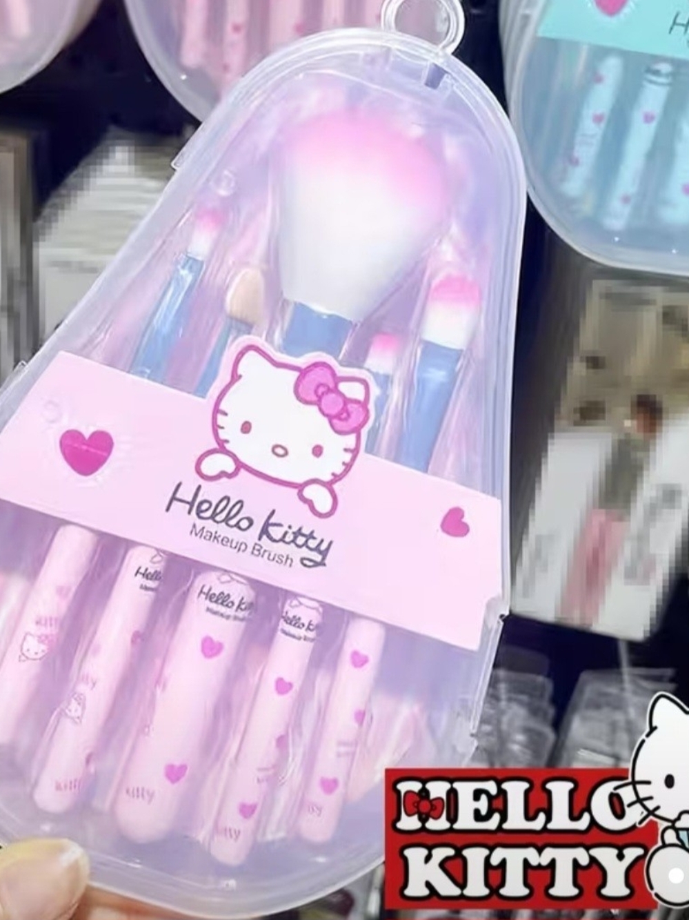 Hello Kitty Pink and White Makeup Brush Set with Clear Case